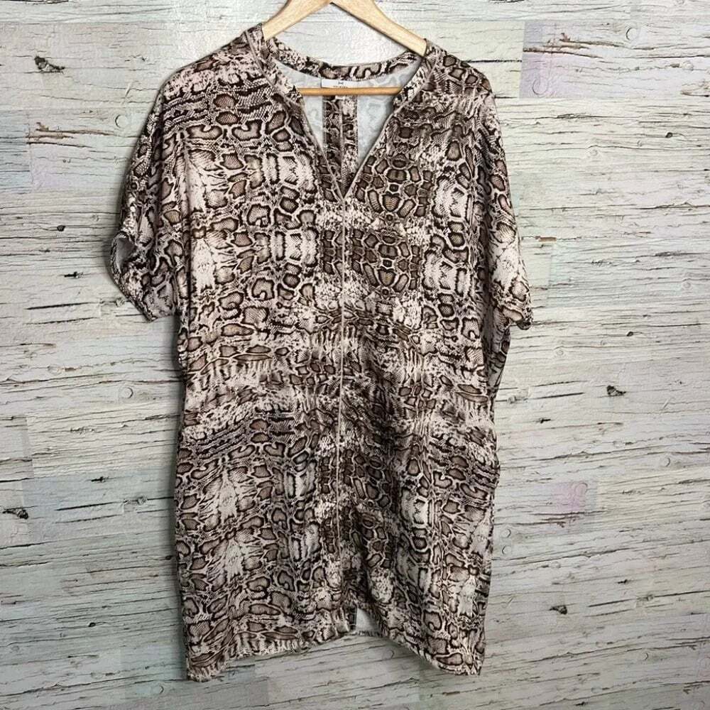 Halston brown white dress size  large snake skin
